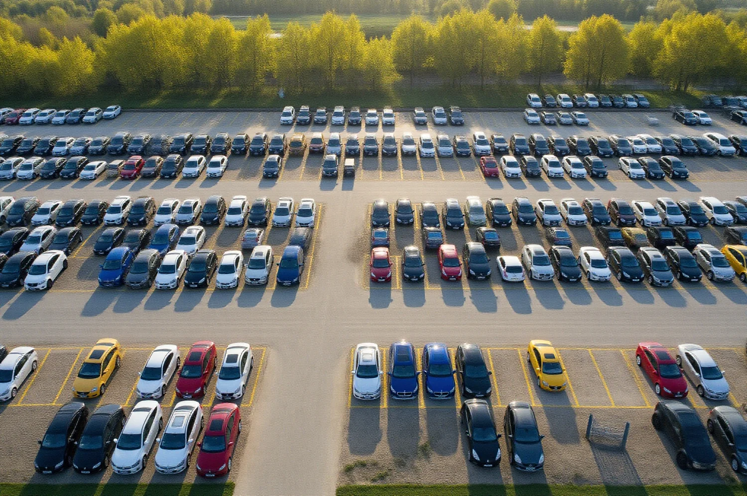 Automobilių stovėjimo aikštelė su tvarkingomis eilėmis